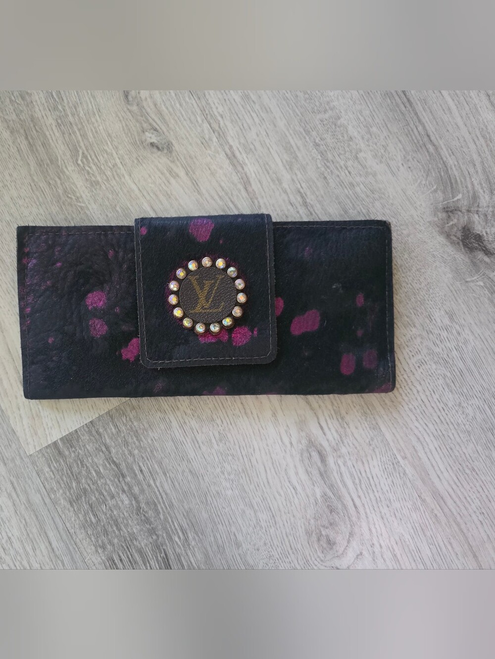 Keep It Gypsy Purple & Black Large upcycled Leather Wallet